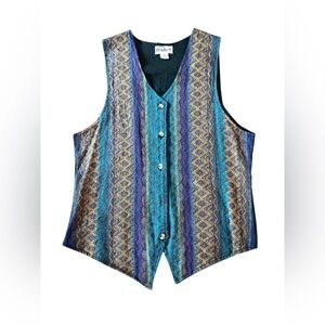 Balistik  V-Neck Patterned Brocade Vest in Teal, Purple & Gold